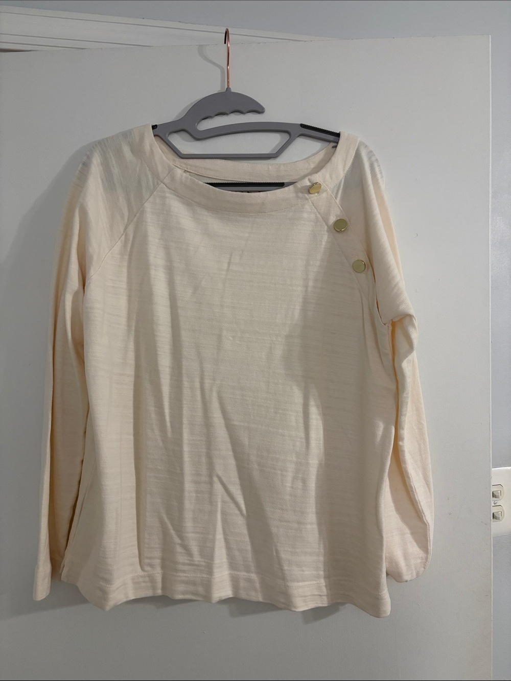 LOFT Cream Button-Shoulder Long Sleeve Sweatshirt